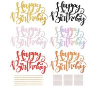 Handship 6 decorazioni in carta per torte di compleanno, 6 colori, con bastoncini di bambù, per feste di compleanno, decorazioni fatte in casa, 106 x 162 mm