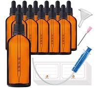 HandsUnity 100ml-12pz Bottiglia Pipetta Piccola Bottiglia di Vetro - set di Vasetti da Farmacia in Vetro Ambrato con Tappo Nero per Pipetta include 29pcs Accessori Bottiglie di Vetro Marrone