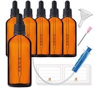 HandsUnity 100ml-6pz Bottiglia Pipetta Piccola Bottiglia di Vetro - set di Vasetti da Farmacia in Vetro Ambrato con Tappo Nero per Pipetta include 17pcs Accessori Bottiglie di Vetro Marrone