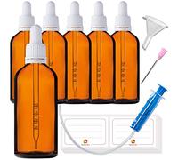 HandsUnity 100ml-6pz Bottiglia Pipetta Piccola Bottiglia di Vetro - set di Vasetti da Farmacia in Vetro Ambrato con Tappo Bianco per Pipetta include 17pcs Accessori Bottiglie di Vetro Marrone