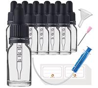 HandsUnity 10ml-12pz Bottiglia di Vetro per Pipette - Set di Barattoli da Farmacia in Vetro Chiaro con Tappo Nero per Pipette include 29pcs Accessori Ausiliari Bottiglie di Vetro Trasparente