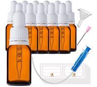 HandsUnity 10ml-12pz Bottiglia Pipetta Piccola Bottiglia di Vetro - set di Vasetti da Farmacia in Vetro Ambrato con Tappo Bianco per Pipetta include 29pcs Accessori Bottiglie di Vetro Marrone