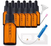 HandsUnity 15ml-12pz Bottiglia Pipetta Piccola Bottiglia di Vetro - set di Vasetti da Farmacia in Vetro Ambrato con Tappo Nero per Pipetta include 5pcs Accessori Bottiglie di Vetro Marrone