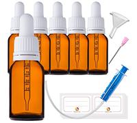 HandsUnity 15ml-6pz Bottiglia Pipetta Piccola Bottiglia di Vetro - set di Vasetti da Farmacia in Vetro Ambrato con Tappo Bianco per Pipetta include 17pcs Accessori Bottiglie di Vetro Marrone