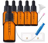 HandsUnity 15ml-6pz Bottiglia Pipetta Piccola Bottiglia di Vetro - set di Vasetti da Farmacia in Vetro Ambrato con Tappo Nero per Pipetta include 5pcs Accessori Bottiglie di Vetro Marrone