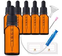 HandsUnity 20ml-6pz Bottiglia Pipetta Piccola Bottiglia di Vetro - set di Vasetti da Farmacia in Vetro Ambrato con Tappo Nero per Pipetta include 17pcs Accessori Bottiglie di Vetro Marrone