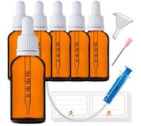 HandsUnity 30ml-6pz Bottiglia Pipetta Piccola Bottiglia di Vetro - set di Vasetti da Farmacia in Vetro Ambrato con Tappo Bianco per Pipetta include 17pcs Accessori Bottiglie di Vetro Marrone
