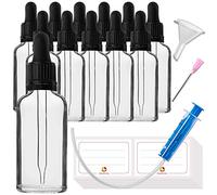 HandsUnity 50ml-12pz Bottiglia di Vetro per Pipette - Set di Barattoli da Farmacia in Vetro Chiaro con Tappo Nero per Pipette include 29pcs Accessori Ausiliari Bottiglie di Vetro Trasparente