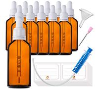 HandsUnity 50ml-12pz Bottiglia Pipetta Piccola Bottiglia di Vetro - set di Vasetti da Farmacia in Vetro Ambrato con Tappo Bianco per Pipetta include 29pcs Accessori Bottiglie di Vetro Marrone
