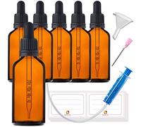 HandsUnity 50ml-6pz Bottiglia Pipetta Piccola Bottiglia di Vetro - set di Vasetti da Farmacia in Vetro Ambrato con Tappo Nero per Pipetta include 17pcs Accessori Bottiglie di Vetro Marrone
