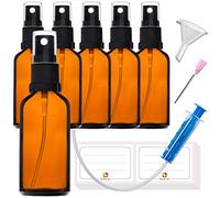 HandsUnity 50ml-6pz di Bottiglia di Vetro Dello Spruzzatore - set di Bottiglia di Vetro Ambrato Della Farmacia con Bottiglia di Vetro Atomizzatore Nero in Vetro Marrone compreso 17 Accessori