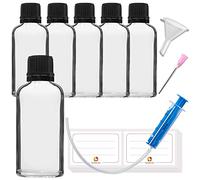 HandsUnity 50ml-6pz di Flacone Contagocce - Piccola Bottiglia di Vetro Chiaro Set di Vetro da Farmacia con Tappo Nero Contagocce in Vetro Trasparente Set compresi 18 Accessori ausiliari