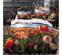 HANDUO Tulipano Copripiumino Stampa 3D Fiore Copripiumino in Microfibra Set Letto Con Federe Copripiumini Morbida, Resistente, Traspirante King（220x240cm）