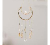 Handwork Raw Natural Stones Gravel Crystals Moon Suncatcher Hanging Ornament For Garden Balcony Sun Catchers Home Window Decor