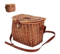 Handwoven Picnic Basket with Shoulder Strap, Large Storage Box for Food, Bread, Flowers, Toys, Books, Mushrooms, Home Use in Living Room Bedroom