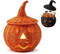 Handwoven Seagrass Pumpkin for Spooky Halloween Candy Storage，Orange-A
