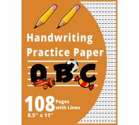 Handwriting Practice Paper with Dotted Center Line - 108 Pages and Glossy Finish- For Students Learning to Write Letters in Preschool, Kindergarten and Elementary Schools