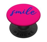 Handwritten Font Smile Dark Blue on Pink Background PopSockets PopGrip Adesivo