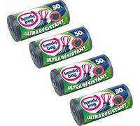 Handy Bag 4 rotoli di 10 sacchetti pattumiera 50 L, maniglie scorrevoli, Ultra Resistente, antigoccia, 68 x 73 cm, Grigio scuro, opaco