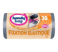 HANDY BAG Rotoli da 15 sacchetti della spazzatura 30 L ultra resistente, 80% plastica riciclata, chiusura con manici scorrevoli con fissaggio elastico, triplo spessore, antiperdita, 53 x 63 cm