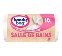 HANDY BAG Rotoli da 20 sacchetti per rifiuti da bagno 10 L, 80% plastica riciclata, chiusura a legame, adatti per bidoni di piccole dimensioni, 34 x 40 cm