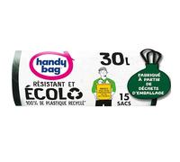 Handy Bag - Sacchetti per rifiuti con manici scorrevoli Eco 30 x 15 sacchetti - Resistente: pellicola a triplo spessore - Massima tenuta - 100% plastica riciclata proveniente dalla raccolta dei