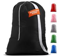 Handy Laundry Borsa a tracolla, chiusura con coulisse, materiale in nylon resistente, grande capacità, cuciture resistenti, perfetta per lavanderia a gettoni o dormitorio universitario (nero, 76,2 x