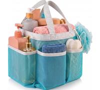 Handy Laundry Organizer da doccia in rete, con 7 tasche, portatile, per viaggi, palestra e dormitorio, piccola borsa pieghevole da doccia per contenere articoli da toeletta ed oggetti essenziali (blu)