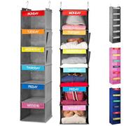 Handy Laundry Organizer per armadio da appendere per bambini, 6 ripiani | Etichettati dal lunedì al venerdì, gli scaffali del fine settimana aiutano i bambini a pianificare gli abiti Tessuto grigio