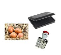 Handy Stamps Egg Stamp Egg Dater KIT - Include datario in gomma da 3 mm e tampone di inchiostro con inchiostro per uso alimentare sicuro per le uova, timbro con data, inchiostro nero, alta qualità,