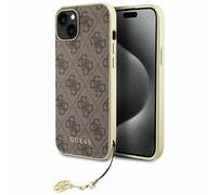 Handyhülle Case iPhone 16 Guess Hardcase in Ecopelle Marrone con Catena Dorata