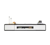 HANELREEZD Mobile TV sospeso con supporto TV sospeso a parete | Console multimediale con struttura nera e ante bianche con finestra in vetro mobile tv