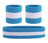 HANERDUN 3 Pezzi Fascia Set Include Sport Fascia per Capelli e Polsino di Sport Cotone a Strisce Bande di Sudore per Atletica Uomini e Donne