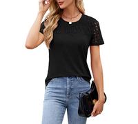 HANERDUN Camicetta Donne Elegante Maglietta Donna Manica Corta Top Estivi Camicia Blusa Girocollo con Maniche in Pizzo Magliette Tunica Moda T-Shirt Casual Shirt