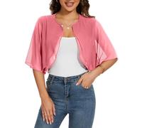 HANERDUN Coprispalle Donna Elegante Cerimonia Bolero Cardigan Chiffon Maniche Corte Giacca Corta Aperta Shrug con Bottone Estivo Primavera Autunno