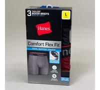 Hanes - Boxer da uomo, 3 pezzi, elastici, aderenti, supporto totale, con conchiglia, disponibili in taglia regolare e a gamba lunga, Gamba regolare blu/rosso/nero, Large