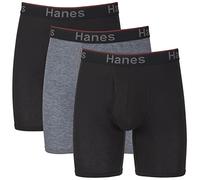 Hanes - Boxer da Uomo, 3 Pezzi, Elastici, Aderenti, Supporto Totale, con Conchiglia, Disponibili in Taglia Regolare e a Gamba Lunga, Gamba Lunga Grigia/Nera, Small