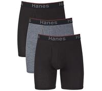 Hanes - Boxer da Uomo, 3 Pezzi, Elastici, Aderenti, Supporto Totale, con Conchiglia, Disponibili in Taglia Regolare e a Gamba Lunga, Gamba Lunga Grigia/Nera, XXX-Large