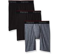 Hanes - Boxer da Uomo, 3 Pezzi, Elastici, Aderenti, Supporto Totale, con Conchiglia, Disponibili in Taglia Regolare e a Gamba Lunga, Gamba Lunga Grigia/Nera, Medium