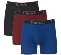 Hanes - Boxer da uomo, 3 pezzi, elastici, aderenti, supporto totale, con conchiglia, disponibili in taglia regolare e a gamba lunga, Gamba regolare blu/rosso/nero, Large