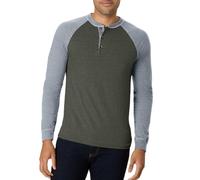 Hanes Men's Long-Sleeve Beefy Henley T-Shirt - X-Large - Camouflage Green/Oxford Gray