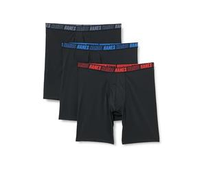 Hanes Men's Moves Performance Boxer Brief, Total Support Pouch, Regular/Trunk/Long Leg, 3-Pack, 8" Black