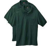 Hanes Men's Short Sleeve Jersey Pocket Polo, Deep Forest, XX-Large (Pack of 2)