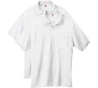 Hanes Men's Short Sleeve Jersey Pocket Polo, White, Large (Pack of 2)