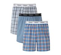 Hanes Originals - Boxer da Uomo in Cotone Intrecciato, Confezione da 3, Blu Plaid, L