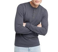 Hanes Originals Tri-Blend Henley T-Shirt, Lightweight Long Sleeve Tee Maglietta a Maniche Lunghe Senza Collo, Athletic Navy PE Heather, L Uomo