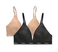 Hanes Originals Triangle Bralette Pack, Reggiseno in Cotone Elasticizzato Traspirante, Confezione da 2, Opaco, Nero/Deep Glow, M (Pacco da 2) Donna