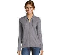 Hanes Slub Knit Full, Textured Cotton Zip-up T-Shirt Hoodie for Women Camicia, Dada Grigio PE Heather, M Donna