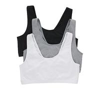 Hanes Women's Cotton Pullover Bralette, 3-Pack, 3 Pack-Black/Concrete Heather/White, Large