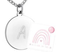Hanessa Collana personalizzata con incisione in acciaio inox, 50 cm, con ciondolo rotondo in argento, collana personalizzata con biglietto, gioielli personalizzati con biglietto regalo, acciaio inox